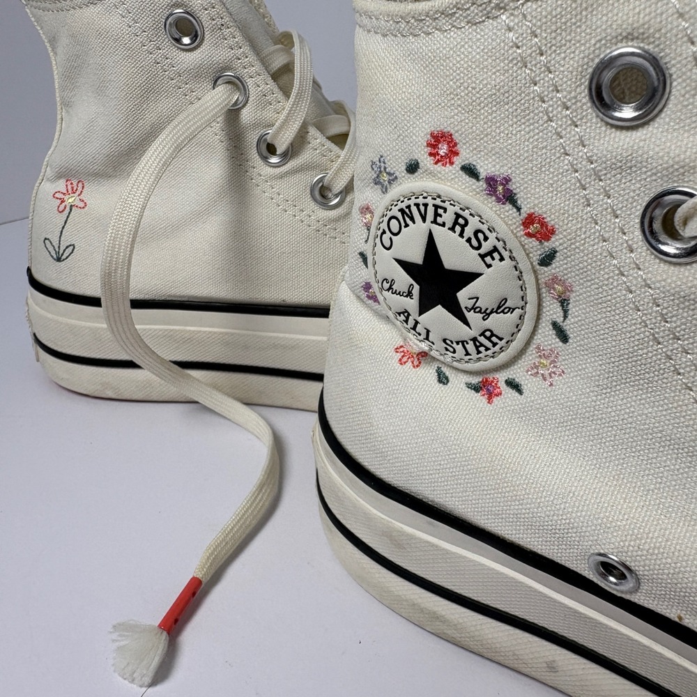 Converse Chuck Taylor All Star Lift Hi Floral Embroidery Egret 6 Fairycore Artsy